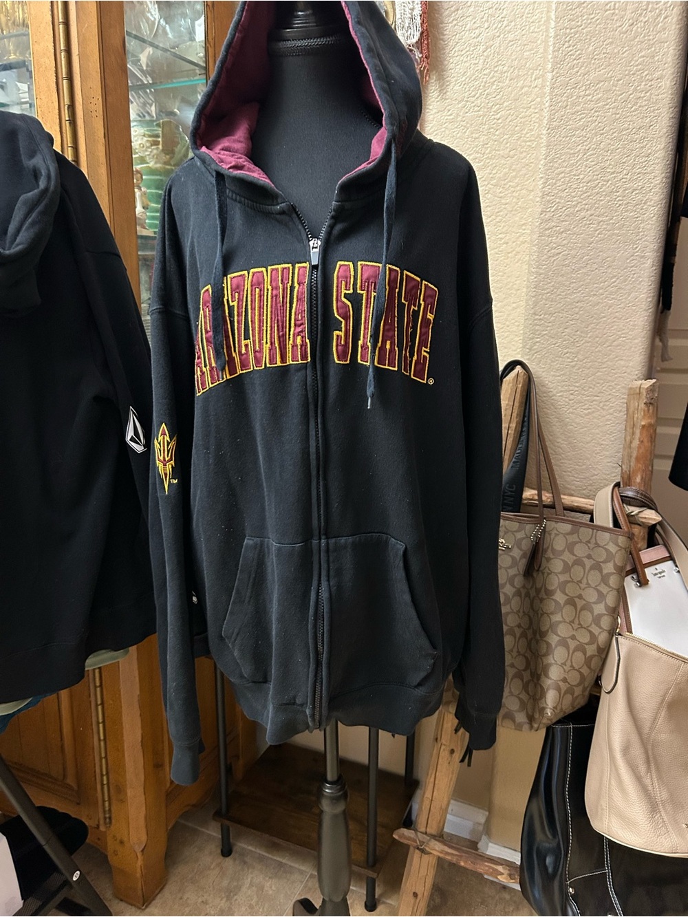 Campus Heritage Black Varsity Zip Hoodie with Maroon Lining